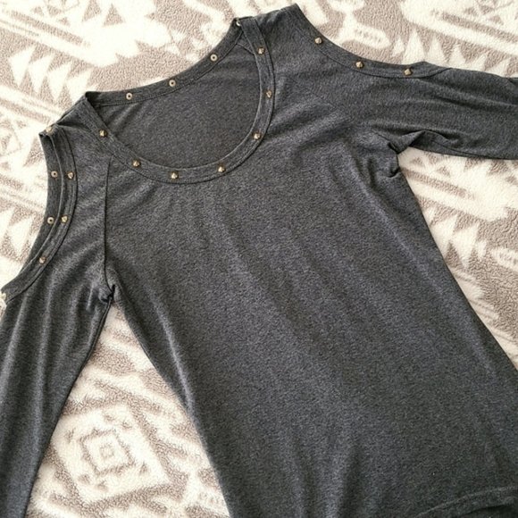 Gray studded tunic high to low long sleeve tunic - Picture 3 of 8